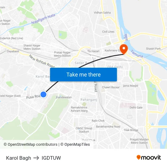 Karol Bagh to IGDTUW map