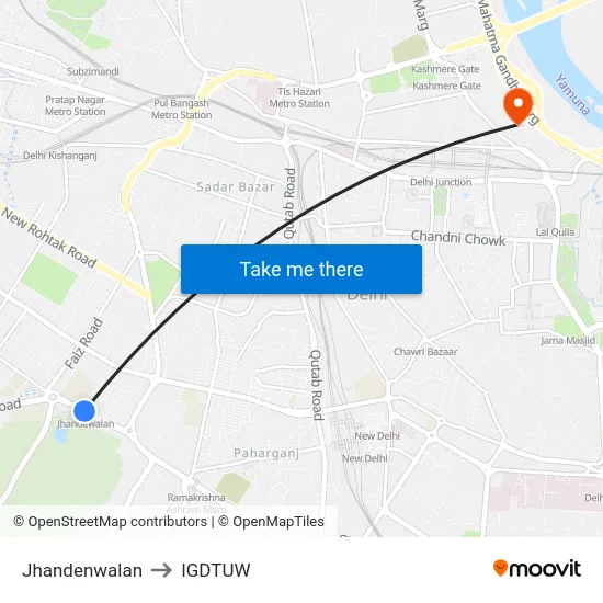 Jhandenwalan to IGDTUW map