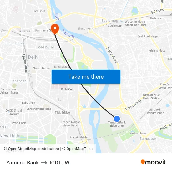 Yamuna Bank to IGDTUW map