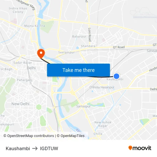 Kaushambi to IGDTUW map