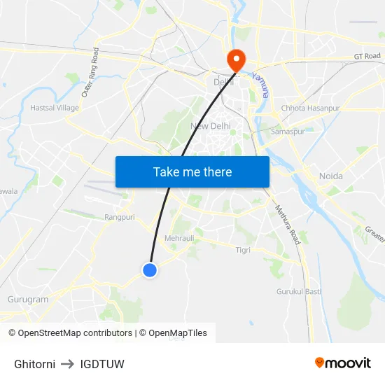 Ghitorni to IGDTUW map