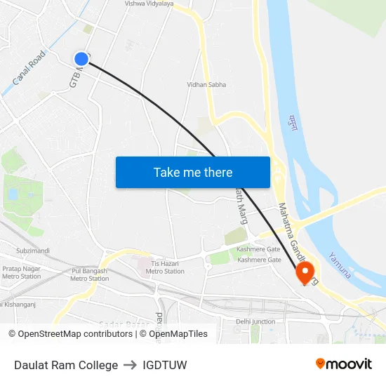 Daulat Ram College to IGDTUW map