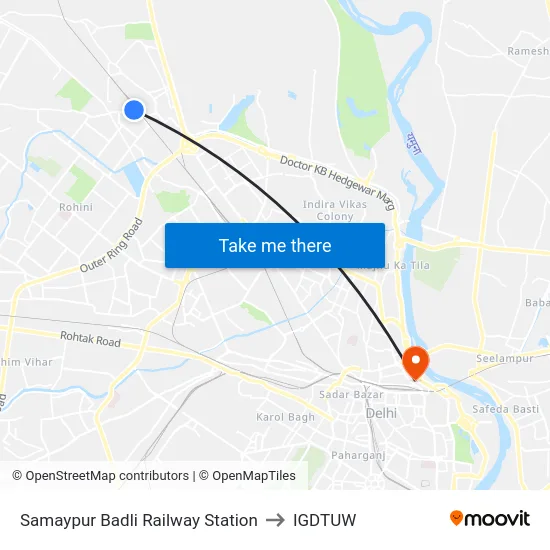 Samaypur Badli Railway Station to IGDTUW map
