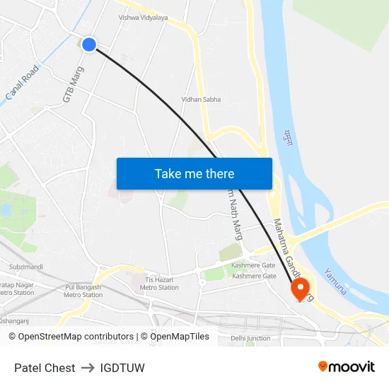 Patel Chest to IGDTUW map