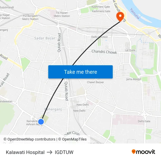 Kalawati Hospital to IGDTUW map