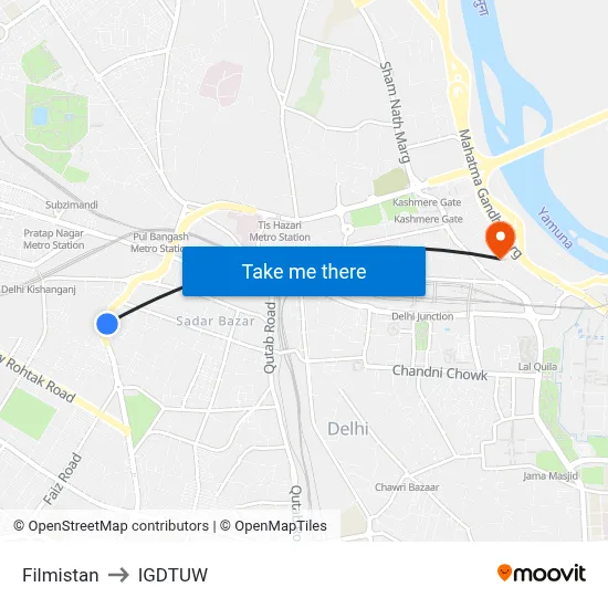 Filmistan to IGDTUW map