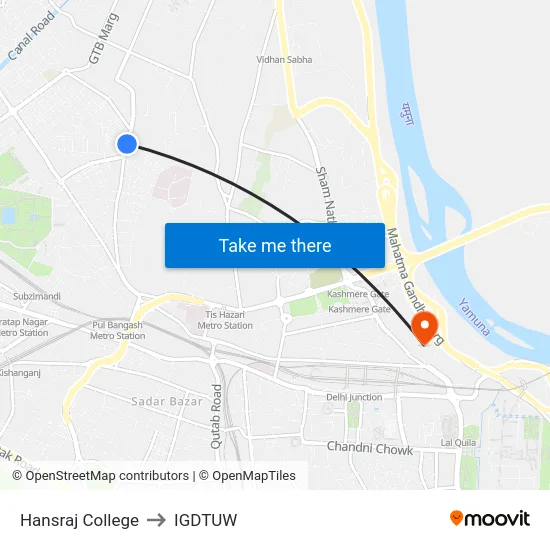 Hansraj College to IGDTUW map