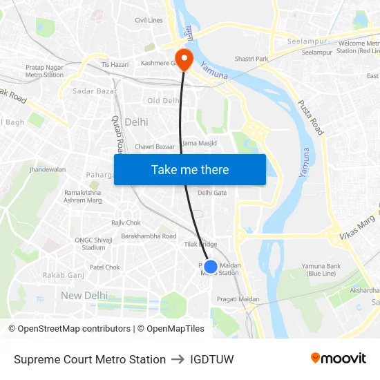 Supreme Court Metro Station to IGDTUW map