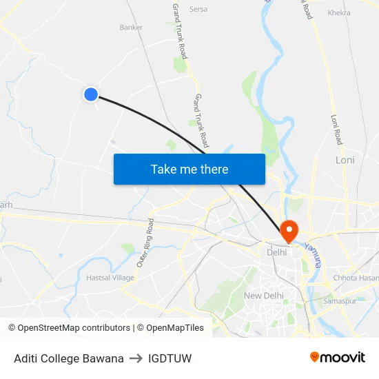Aditi College Bawana to IGDTUW map
