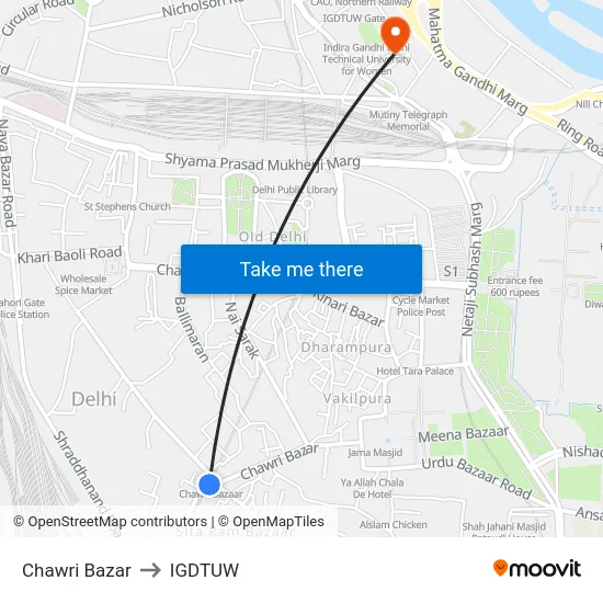 Chawri Bazar to IGDTUW map