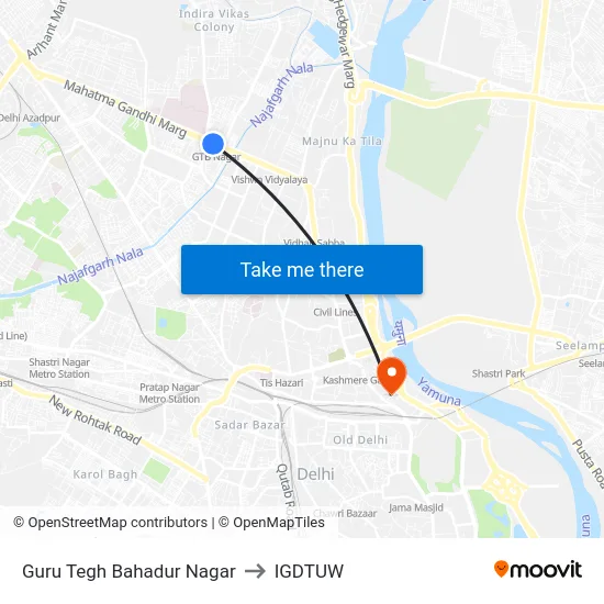Guru Tegh Bahadur Nagar to IGDTUW map