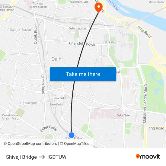 Shivaji Bridge to IGDTUW map