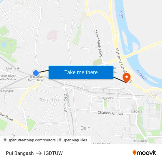 Pul Bangash to IGDTUW map