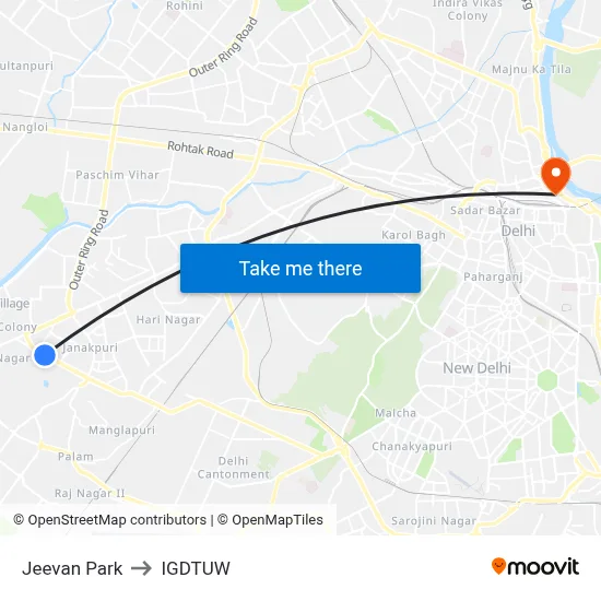 Jeevan Park to IGDTUW map