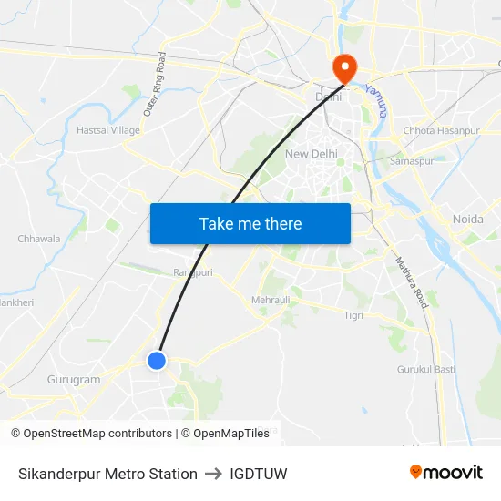 Sikanderpur Metro Station to IGDTUW map