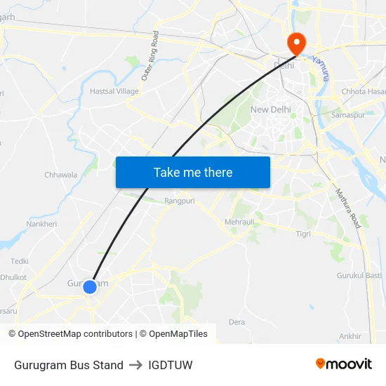 Gurugram Bus Stand to IGDTUW map
