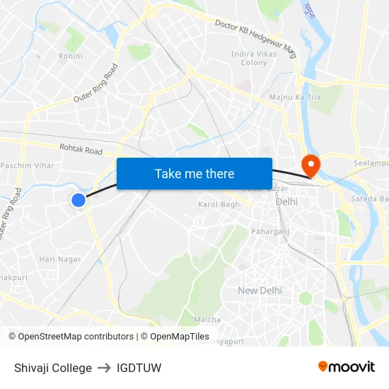 Shivaji College to IGDTUW map
