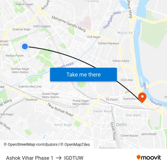 Ashok Vihar Phase 1 to IGDTUW map