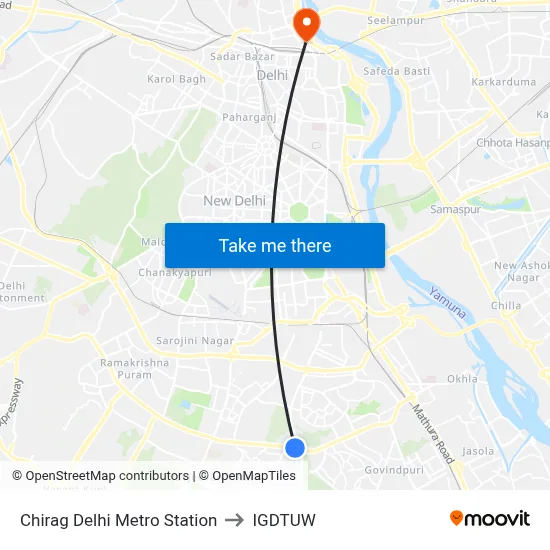 Chirag Delhi Metro Station to IGDTUW map