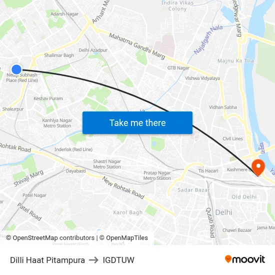 Dilli Haat Pitampura to IGDTUW map
