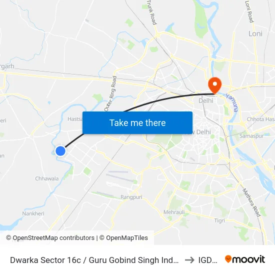 Dwarka Sector 16c / Guru Gobind Singh Indraprastha University to IGDTUW map