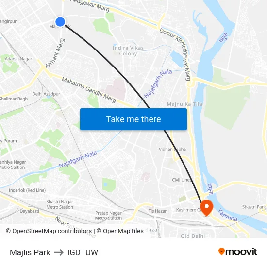 Majlis Park to IGDTUW map