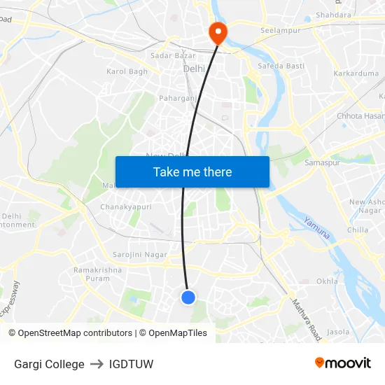 Gargi College to IGDTUW map