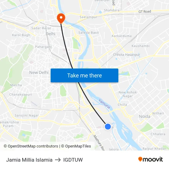 Jamia Millia Islamia to IGDTUW map