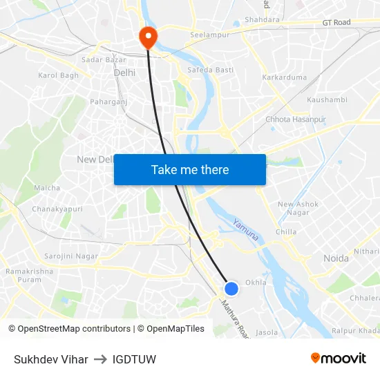Sukhdev Vihar to IGDTUW map