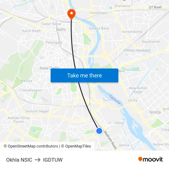 Okhla NSIC to IGDTUW map