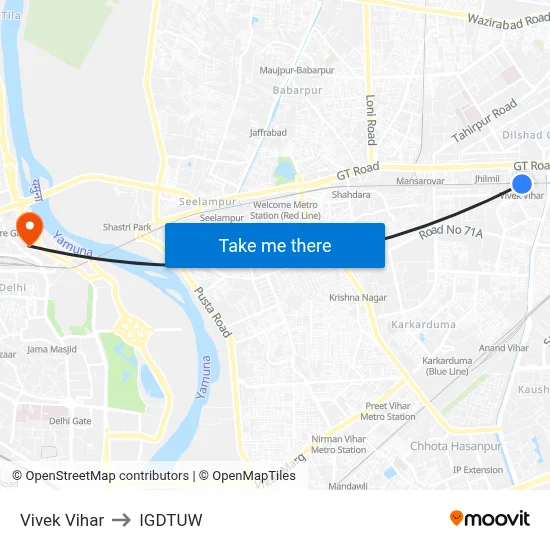 Vivek Vihar to IGDTUW map