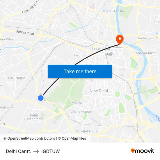 Delhi Cantt. to IGDTUW map