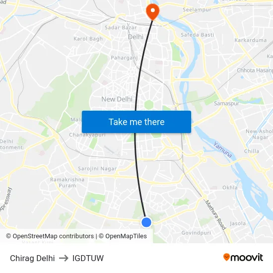 Chirag Delhi to IGDTUW map