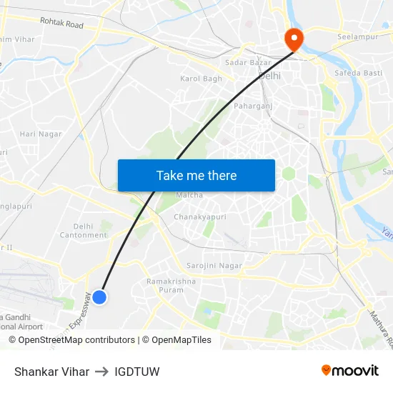 Shankar Vihar to IGDTUW map