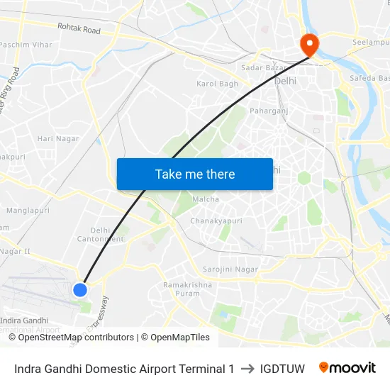 Indra Gandhi Domestic Airport Terminal 1 to IGDTUW map