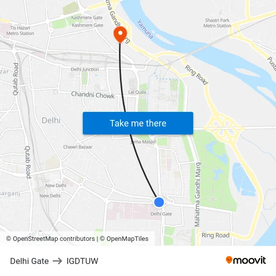 Delhi Gate to IGDTUW map