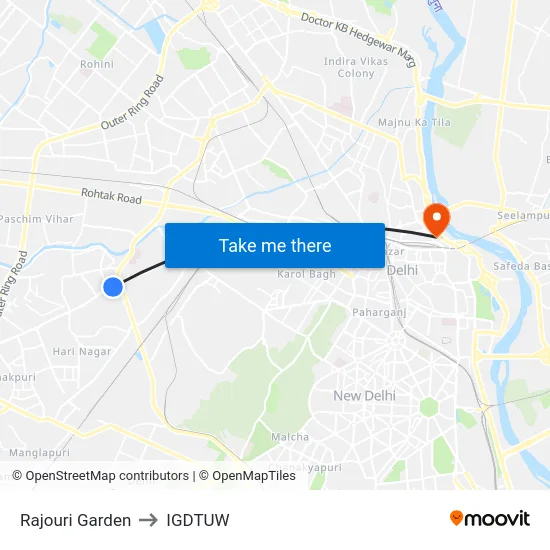 Rajouri Garden to IGDTUW map