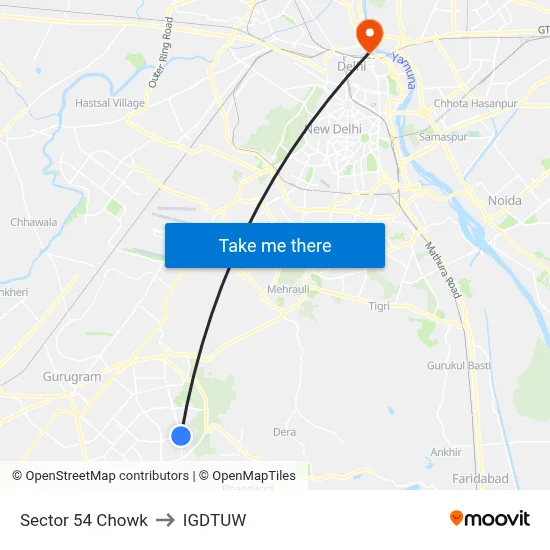 Sector 54 Chowk to IGDTUW map