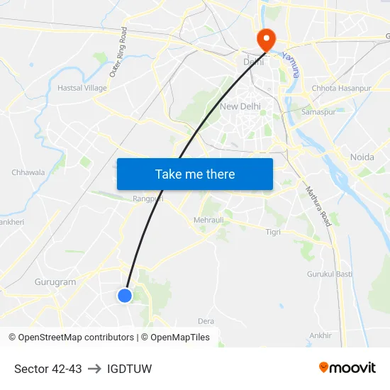 Sector 42-43 to IGDTUW map