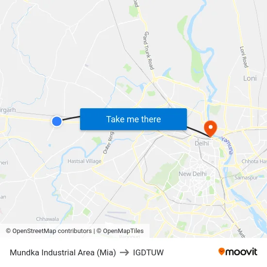 Mundka Industrial Area (Mia) to IGDTUW map