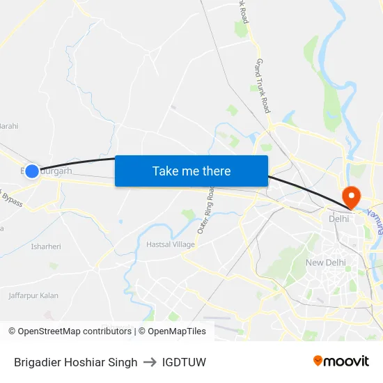 Brigadier Hoshiar Singh to IGDTUW map