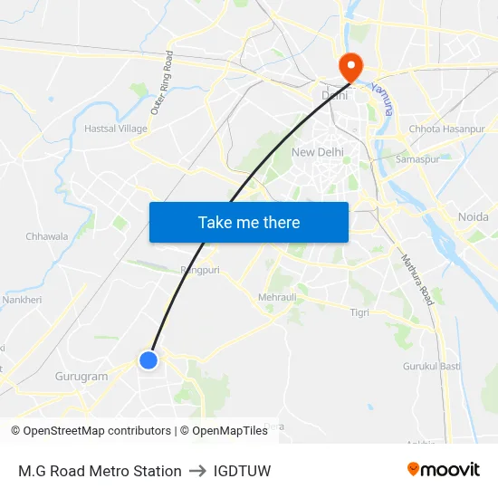 M.G Road Metro Station to IGDTUW map