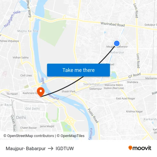 Maujpur- Babarpur to IGDTUW map