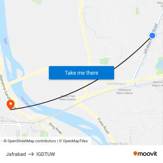Jafrabad to IGDTUW map