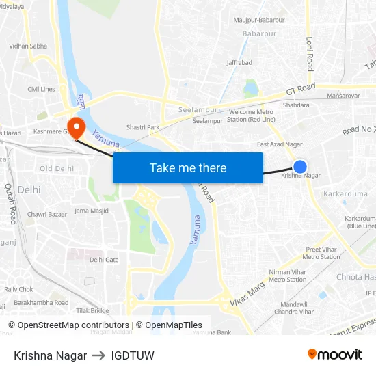Krishna Nagar to IGDTUW map