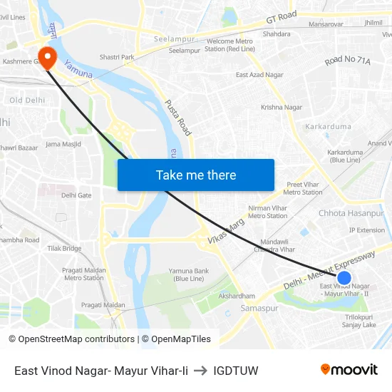 East Vinod Nagar- Mayur Vihar-Ii to IGDTUW map