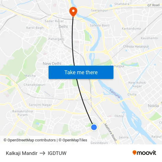 Kalkaji Mandir to IGDTUW map