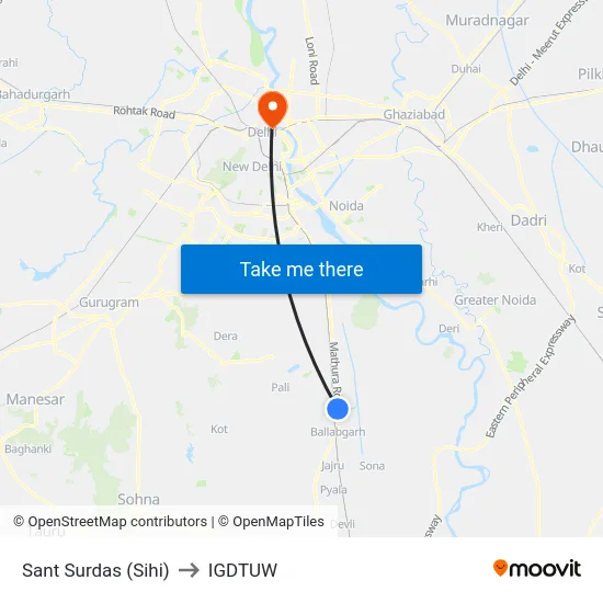 Sant Surdas (Sihi) to IGDTUW map
