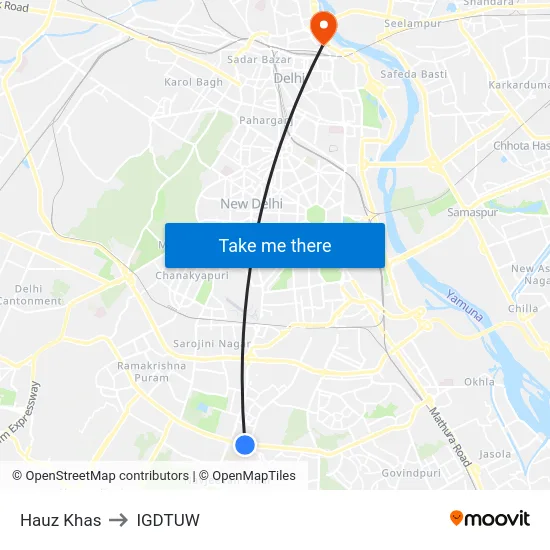 Hauz Khas to IGDTUW map