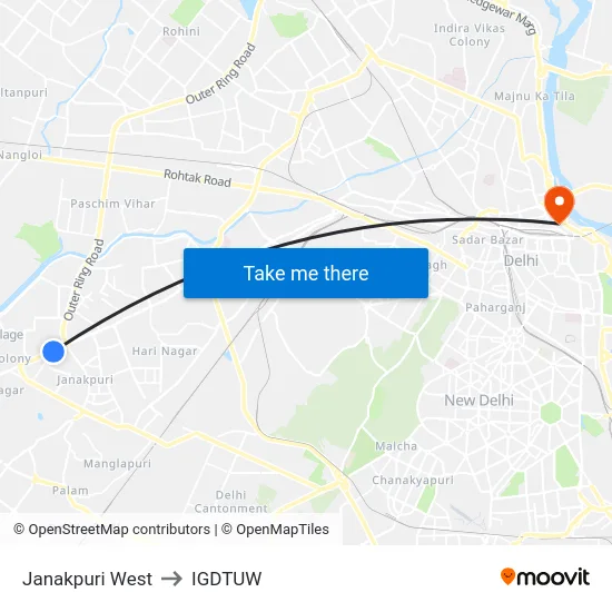 Janakpuri West to IGDTUW map